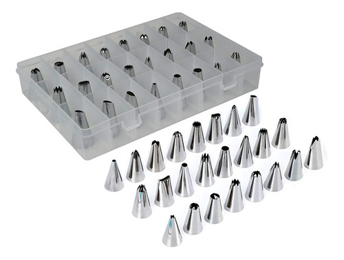 Bicos De Confeitar Bolos Jogo 25 Bicos Aço Inox + Estojo