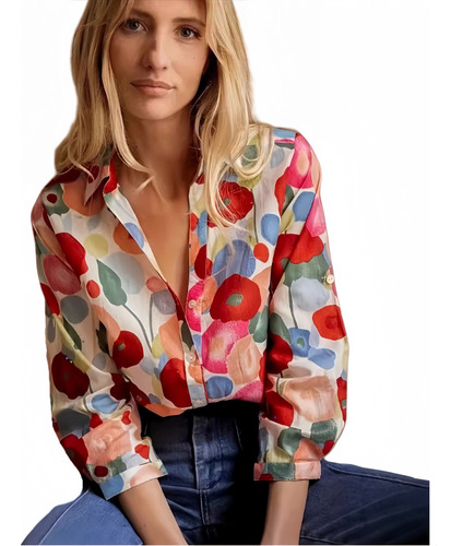 Blusa De Verano Con Solapa Y Botones De Talla Grande