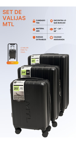 Set De 3 Valijas Expandibles Con Ruedas Y Candado Tsa