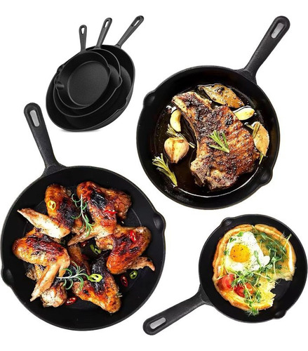 Set De 3 Sartenes 3 Hierro Fundido 20cm 26cm Y 28cm Fierro
