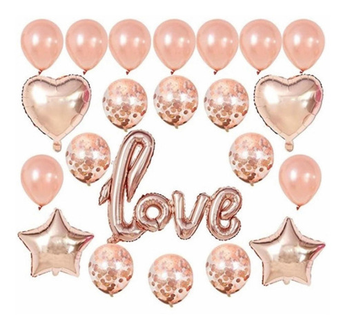 Kit Set Decoración Globos  Love Amor Y Amistad Oro Rosa San