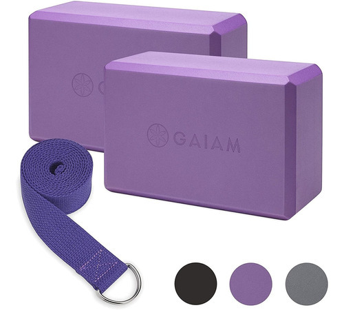 Kit 2 Bloques + Cinto Yoga / Ladrillo / Pilates / Gaiam Usa Color Deep purple