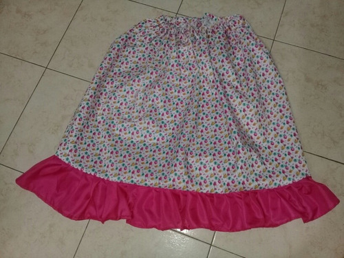 Pollera Floreada Volados Fuxia 140 X 65 Cms 