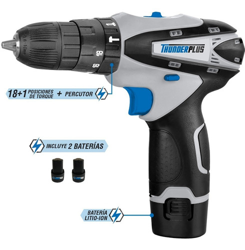 Imagen 2 de 6 de Taladro Perutor 12v 2 Baterias Maletin Thunderplus Tl01208