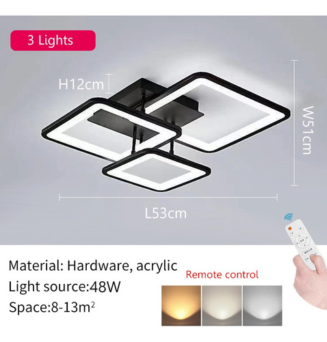 Lámpara De Techo Con Control Remoto Con 3 Modernas Luces De