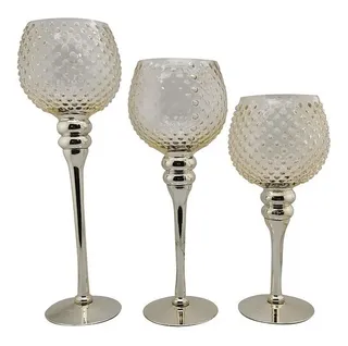 Juego De 3 Copas Portavela Transparente Base Champaña
