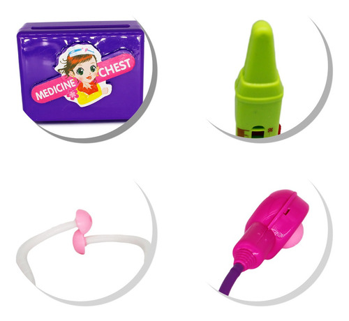 Imagem 6 de 7 de Brinquedo Kit Medico Infantil 6pçs Termômetro Estetoscópio