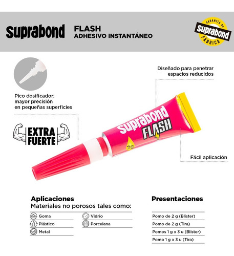 Imagen 2 de 9 de Adhesivo Instantáneo Suprabond Flash En Tira De 5 Unidades