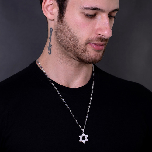 Corrente Colar Masculino Estrela Davi J-1283 Aço Inox 316l Cor Prata