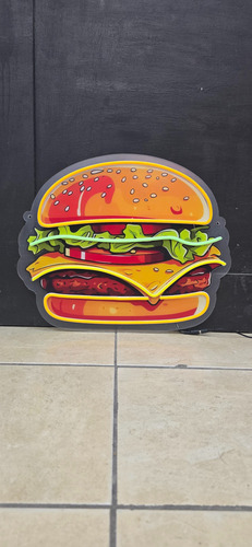 Letrero Luminoso Hamburguesa Imagen Uv Y Neon Led 42x50