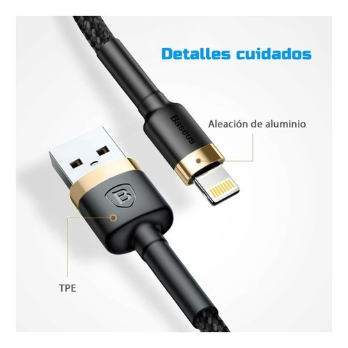 Cable 3 Metros Lighting Carga Rapida Reforzado Baseus Color Negro Dorado