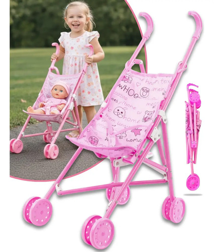 Carrinho de boneca Berço Dobrável Rosa Bebe Brinquedo Infantil Passeio Revolux