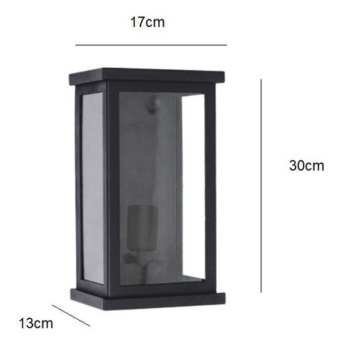 Arandela Externa Retangular 30cm Malaga Vidro Transp Preta Cor Preto 110v/220v