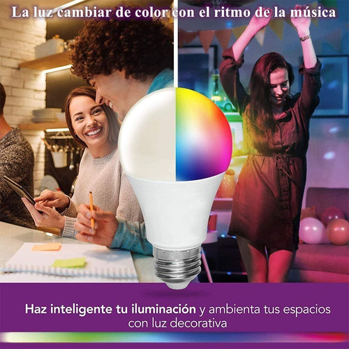 Imagen 4 de 7 de 2 Focos Inteligentes Rgb Wifi Bombilla Alexa Google Siri 9w