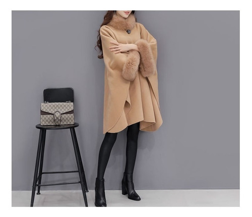 Capa Chal Mujeres Estilo Coreano Cuello De Piel De Invierno