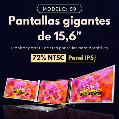 Mr. Gadgets Doble Monitor Portatil Para Laptop 15.6 Pulgadas Modelo S9 Full Hd 1080p, Ips, Plug & Play, 178°, 72% Ntsc, Hdr, Compatible Con Windows, Mac Os, Linux