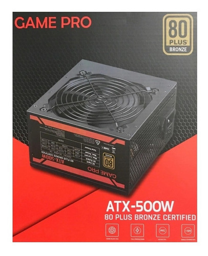 Fuente De Poder Game Pro 500w, Certificada 80+ Bronze, Atx Color Negro