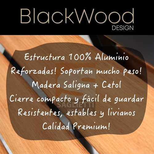 Imagen 3 de 10 de Mesa Plegable Aluminio Madera Negro 75x66 + 2 Sillas Premium
