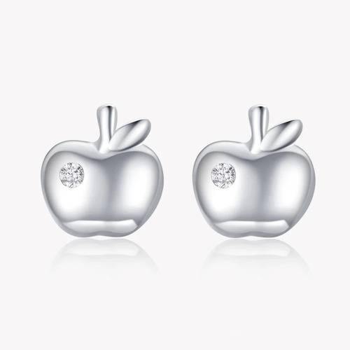 Aretes Pendientes Diseño Manzana Apple Plata S925 