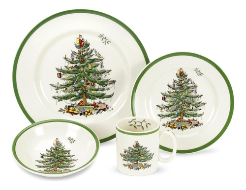 Vajilla Spode De 4 Piezas Con Diseño De Árbol De Navidad | H