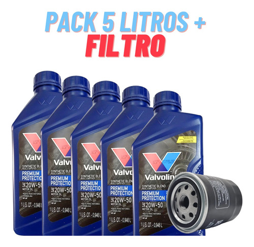 Aceite 20w-50 Semi Sintetico Valvoline Pack 5lts + Filtro