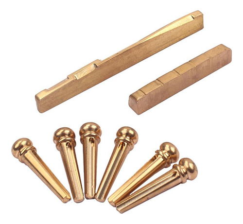 6pcs Golden Brass Bridge Pins Con Saddle Nut For Guitarra