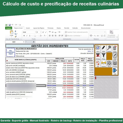 Planilha De Cálculo De Custo De Receitas Culinárias