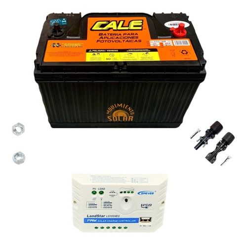 Batería Cale Solar, Controlador 10amp 12/24v Mc4