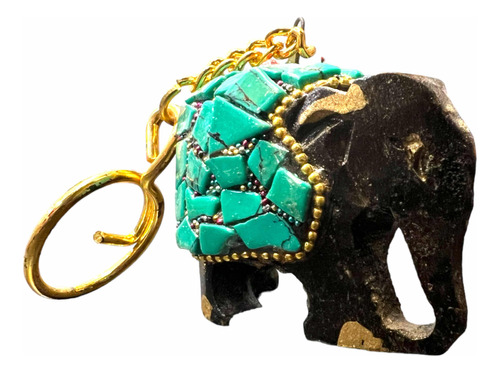 Llavero De La Elefante De India Con Cuarzo Turquesa Suerte