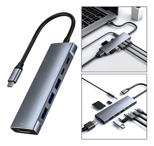 Adaptador De Hub Universal 9 Em 1 Tipo C Com Leitor De