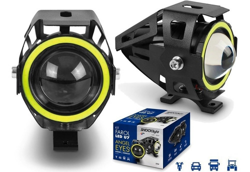 Imagem 4 de 4 de Par Farol Milha Led Moto U7 Angel Eyes Nevoeiro Universal