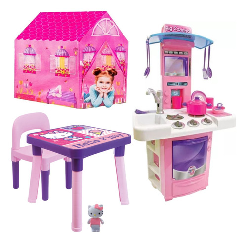Mesa Infantil Didática Hello Kitty + Casinha E Big Cozinha