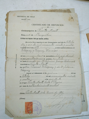 Documento Antiguo 1926 Puerto Montt E