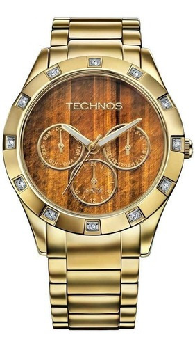 Relógio Technos Feminino Stone Dourado Olho Tigre 6p79an/4m Cor do fundo Marrom