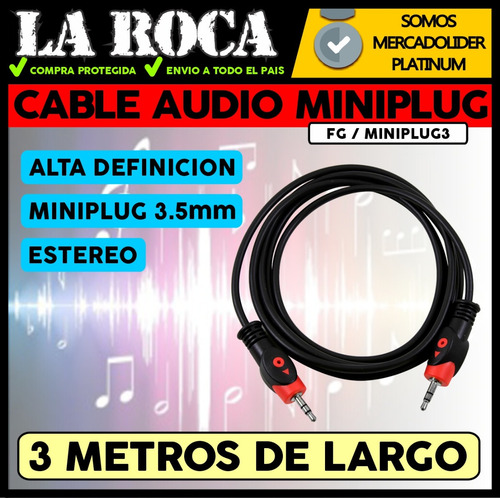 Imagen 3 de 10 de Cable Audio Miniplug A Miniplug 3.5mm Auricular Celular