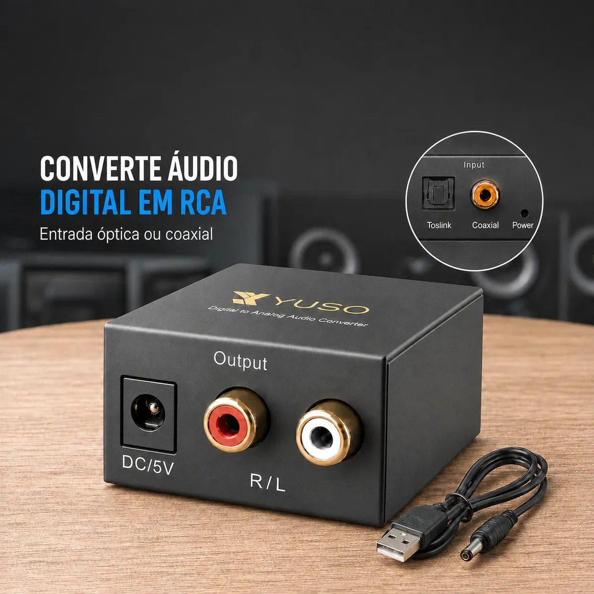 Kit Conversor De Audio Digital Fibra Para Rca TV Ideal Para Som Analógico - Yuso