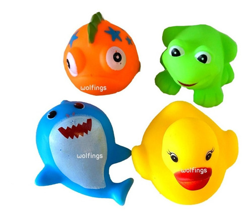 12 Animales De Goma Chifles Juego Para El Baño Juguete Bebes
