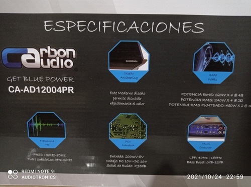 Imagen 3 de 5 de Amplificador Carbon Audio 4 Canales Ca Ad12004pr