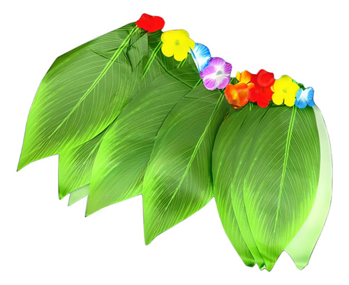 Pollera Hojas Hawaiana Con Flores - Cotillón Waf