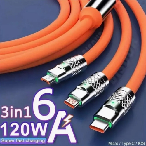 3en1 Cable Usb Cargador Carga Rápida Celular Tablet Múltiple Plateado