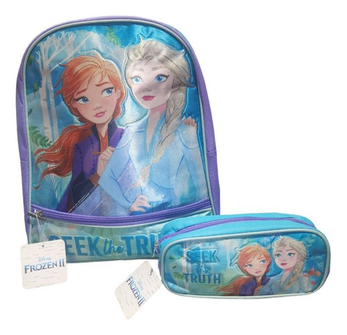 Kit Mochila Escolar Infantil Más Lapicera De Frozen 2 Color Azul Claro