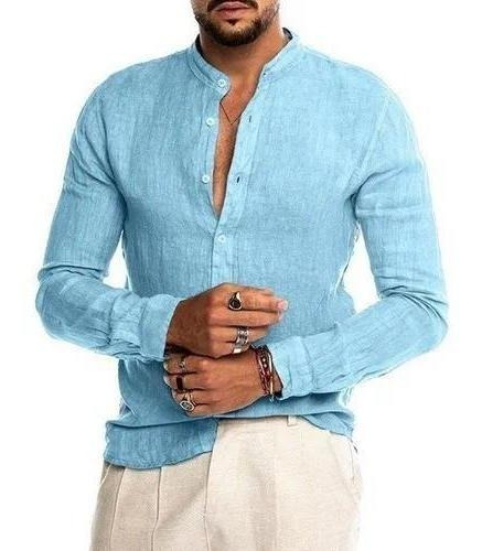 Camisa De Lino De Moda Italiana Para Hombre