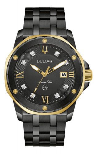 Reloj Bulova Marine Star Negro Caballero 98d176 8 Diamantes