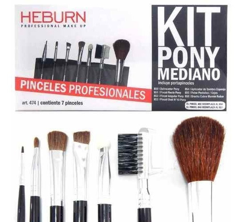 Heburn 7 Pinceles Brochas Set 474 Maquillaje Pony Mediano