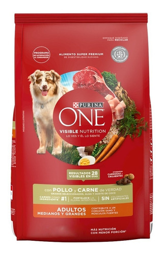 Alimento One  Perro  Purina One® Para Perro Adulto De Raza Mediana Y Grande Sabor Pollo Y Carne En Bolsa De 2kg