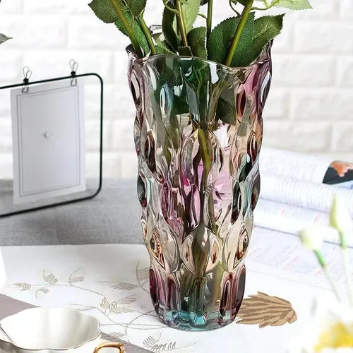 ●MODERN VINTAGE GLASS FLOWER VASE● Glass Flower Vase Bud Vase Modern Colorful Art 13x24x7.5cm