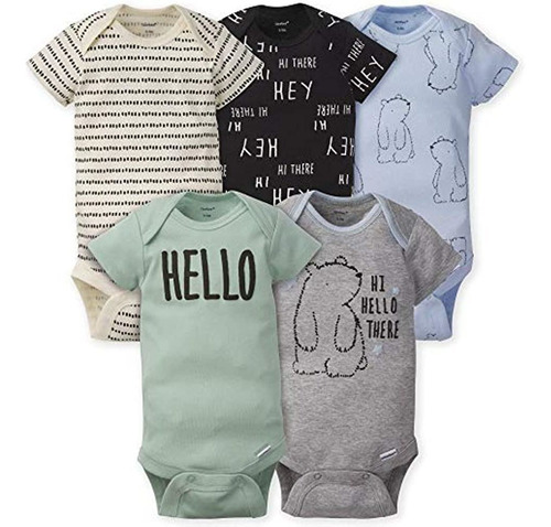 Gerber Baby Boy's 5-pack Variety Onesies Body, Hello Bear, 0