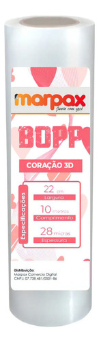 Bopp Holográfico 3d Coração Heart Brilho 22cmx10m Marpax 1un