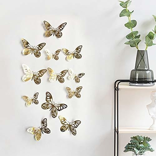 calcomanías de pared de mariposa 3D mixtas adhesivos de pared vívidos oro rosa Adhesivo de pared de mariposa de 24 piezas 
