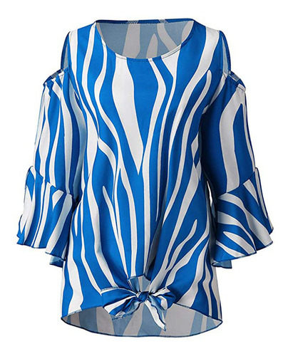 Blusa A Rayas Para Mujer, Hombros Descubiertos, Lazo En La C